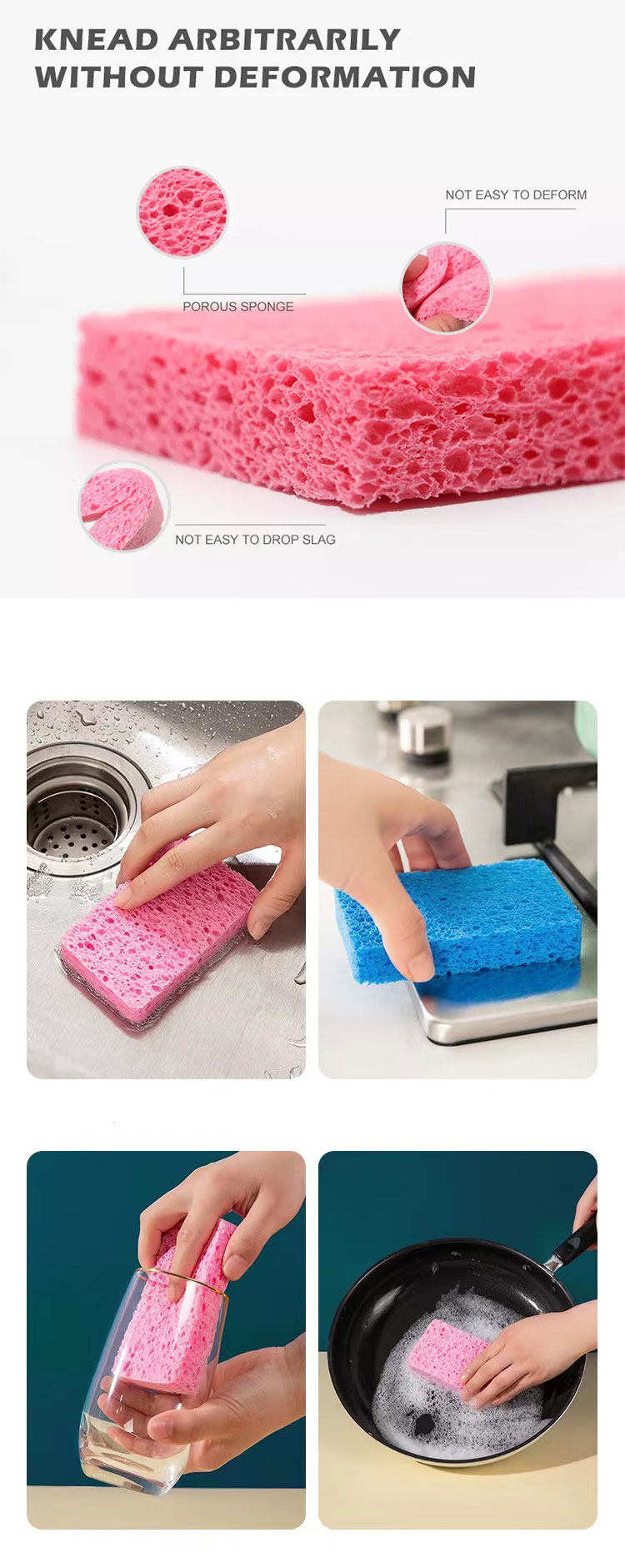 Customised Kitchen Cleaning Sponge Erosion Resistant Space Saving Easy Storage