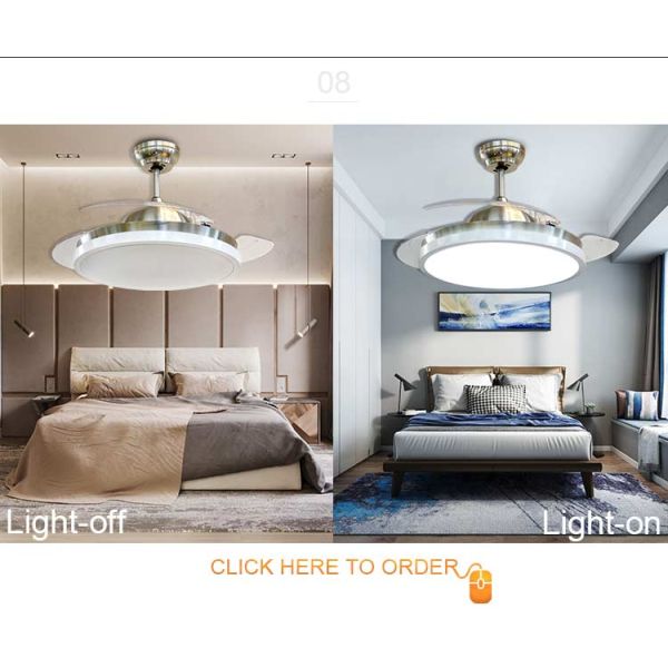 Energy Saving Silent Remote Control LED Ceiling Fan Light with 2- Metal Lamp Body