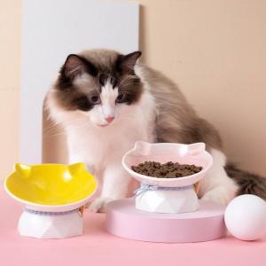China Cat Ears 20 Degree Elevated Tilted Cat Bowls Raised Macaron Color Ceramic Dog Bowls wholesale