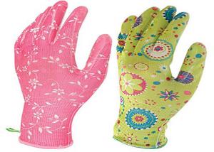 China Flower Printed Floral Gardening Gloves , Nitrile Palm Coated Gloves wholesale