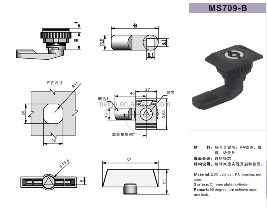 Cabinet Drawer Cam Lock Plastic Zinc Alloy Quarter Turn Custom Color