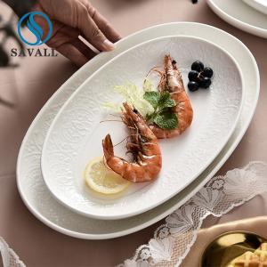 China 10&quot; Cream White Porcelain Appetizer Plates Shabby Chic Savall Porcelain Oval Plates wholesale