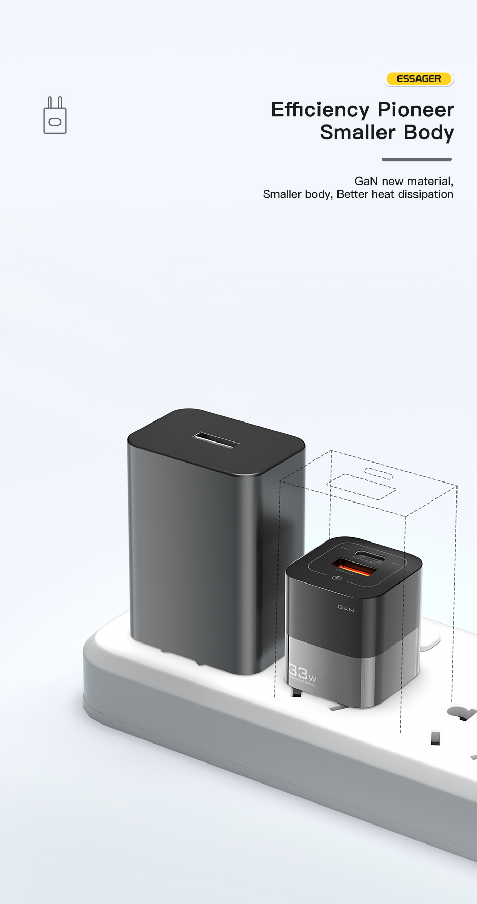 Square Brick Type C Small Travel Fast Cellphone Charger 33w 5A With GaN US Plug USB Port
