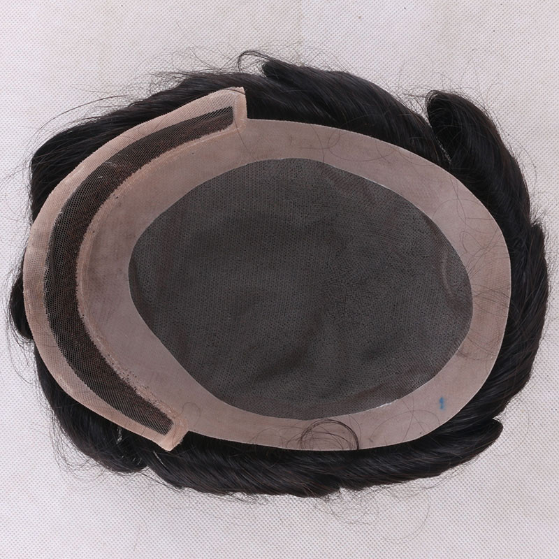 100% Human Hair Remy Hair Mono base with gauze around men's toupee