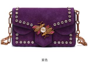 China Polished Leather Single Womens Shoulder Handbags , Honeybee Fashion Rivets Handbag wholesale