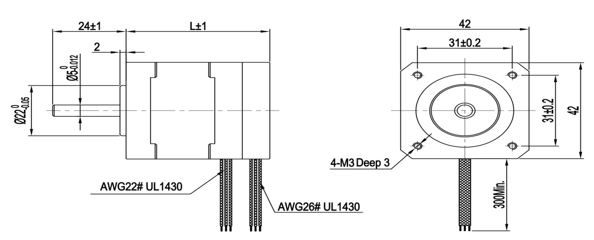4000rpm 24v 77.5W 42mm Square 3phase BLDC brushless dc gear motor HC42BLFS