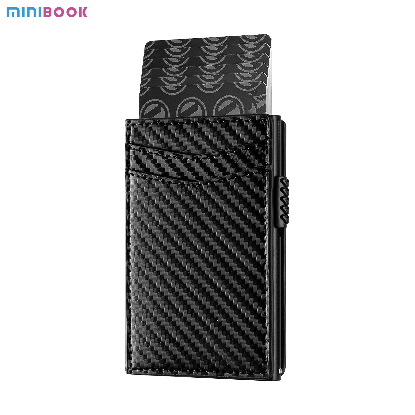 Fashion Mens Genuine Leather Slim Billfold Wallet Card Holder Ultra-Thin Carbon Fiber Rfid Wallet