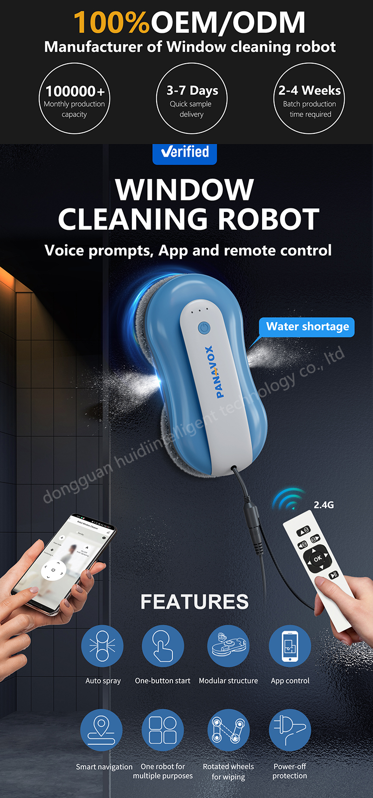 Brushless Motor Electric Window Cleaning Robot for Indoor and Outdoor 295*145*74mm