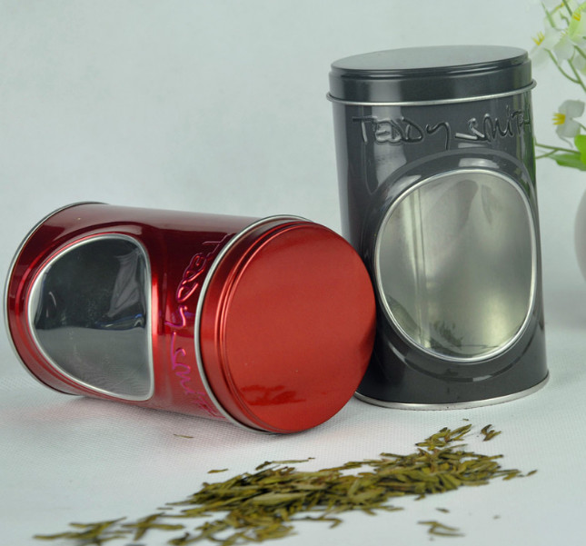 Display Food Grade Tin Containers With Window And Embossing On Box Body