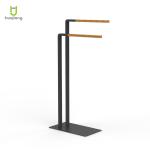 HEATED Black Bamboo Bathroom Towel Stand Metal Towel Rack
