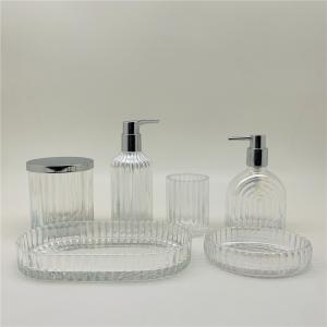 China Ribbed Glass Bathroom Accessory Set For Hotel And Home Clear Color wholesale