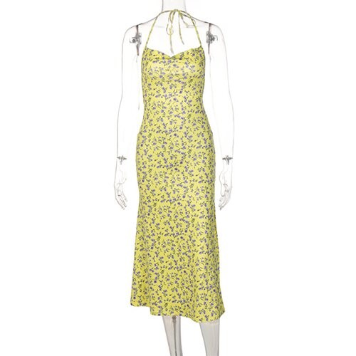 OEM maufactory European and American printed flower sleeveless sling long skirt sexy back strap