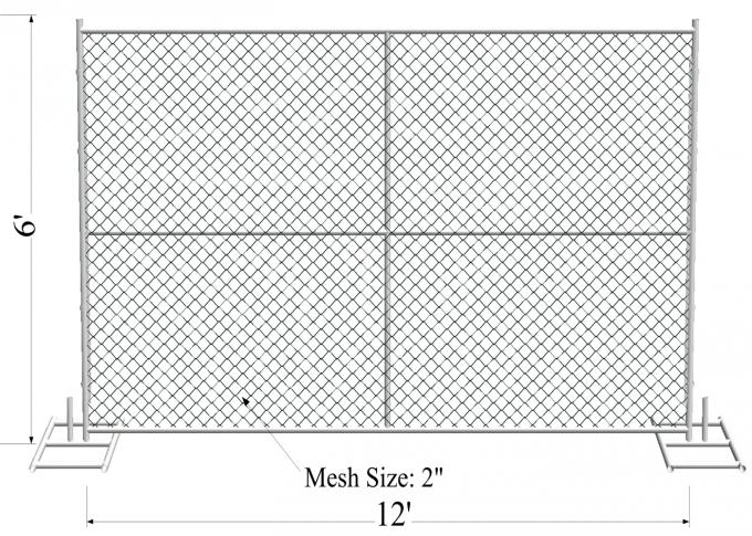 HDG1.2 oz/ft Temporary Chain Link Fence Height 4' 6' 8' Height 9' 9.5' 10' 12' Width Chain  Mesh 57mm x 57mm x 2.7mm dia