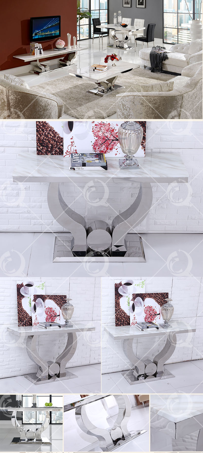 Living Room 65kg European Style Console Table 160cm Stainless Steel Frame