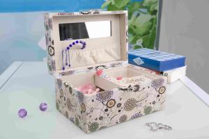 China Pink Fabric Jewelry Box L25*W16*H13CM , Watch Storage Box With Lock And Mirror wholesale