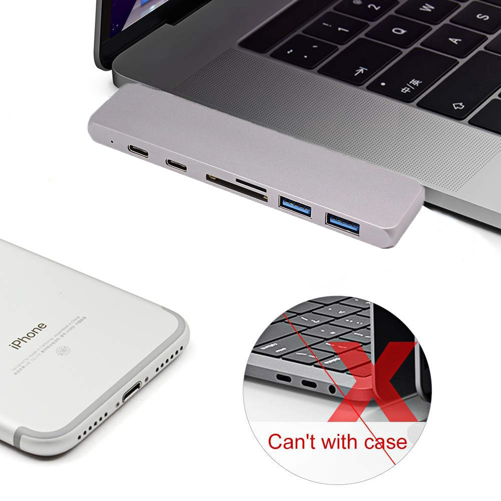 7 in 1 Dual Type-C Docking Station Thunderbolt 3 Hub for 2016/2017/2018 MacBook Pro with 100W Power Delivery USB-C,4K HD