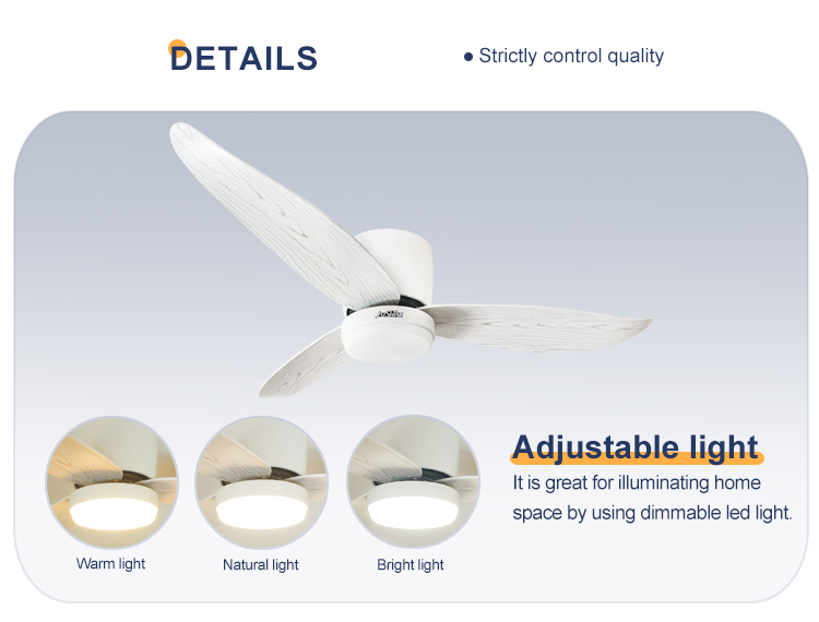 2022 Design 52 inches LED Lighting Ceiling Mounted Fan with Metal Lamp Body Material