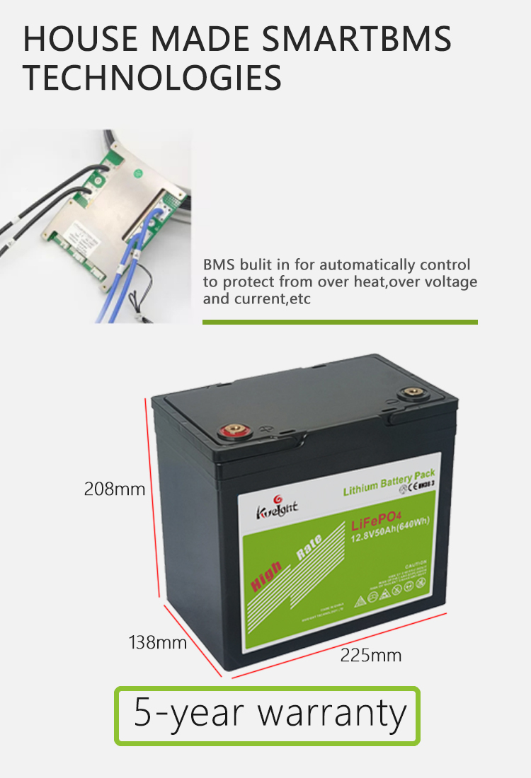 50AH 12.8V BMS Built in Grade A LiFePO4 Backup Power Lithium Battery