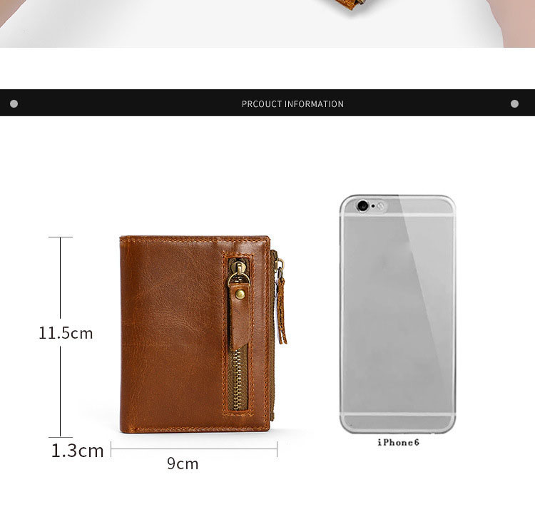 Minibook Genuine Leather Male Wallet with Anti-Theft Protection and Customizable Logo