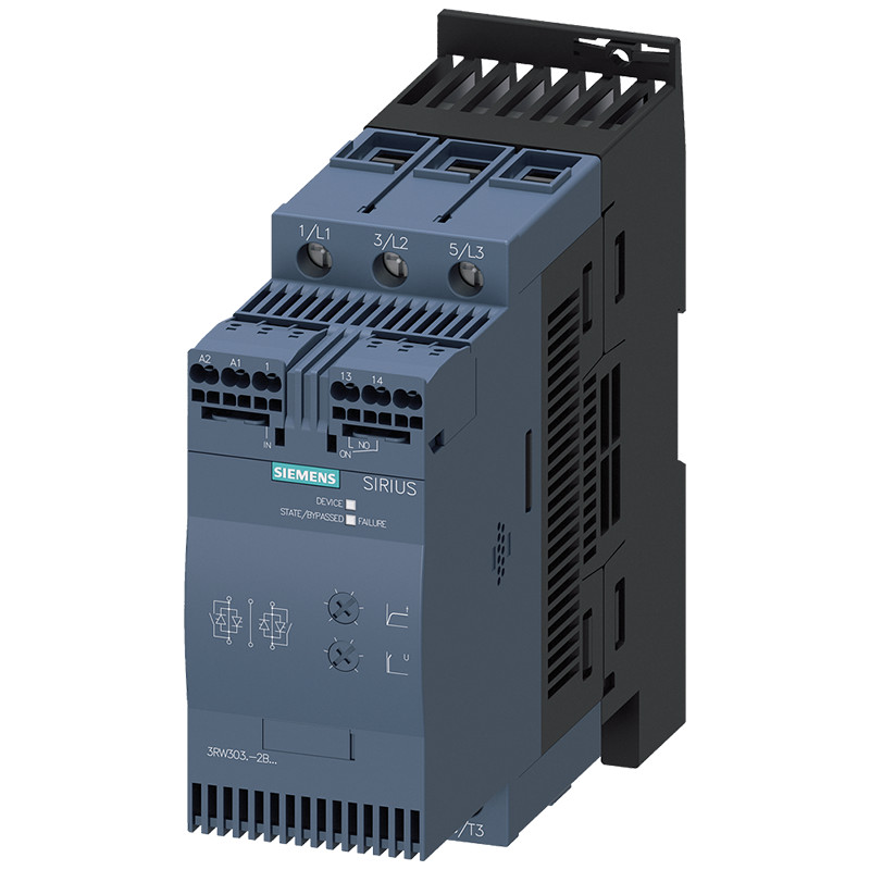 SIEMENS 3RW3038-2BB04 SIRIUS SOFT STARTER S2 72 A, 37 KW/400 V, 40 °C 200-480 V AC, 24 V AC/DC SPRING-TYPE TERMINALS