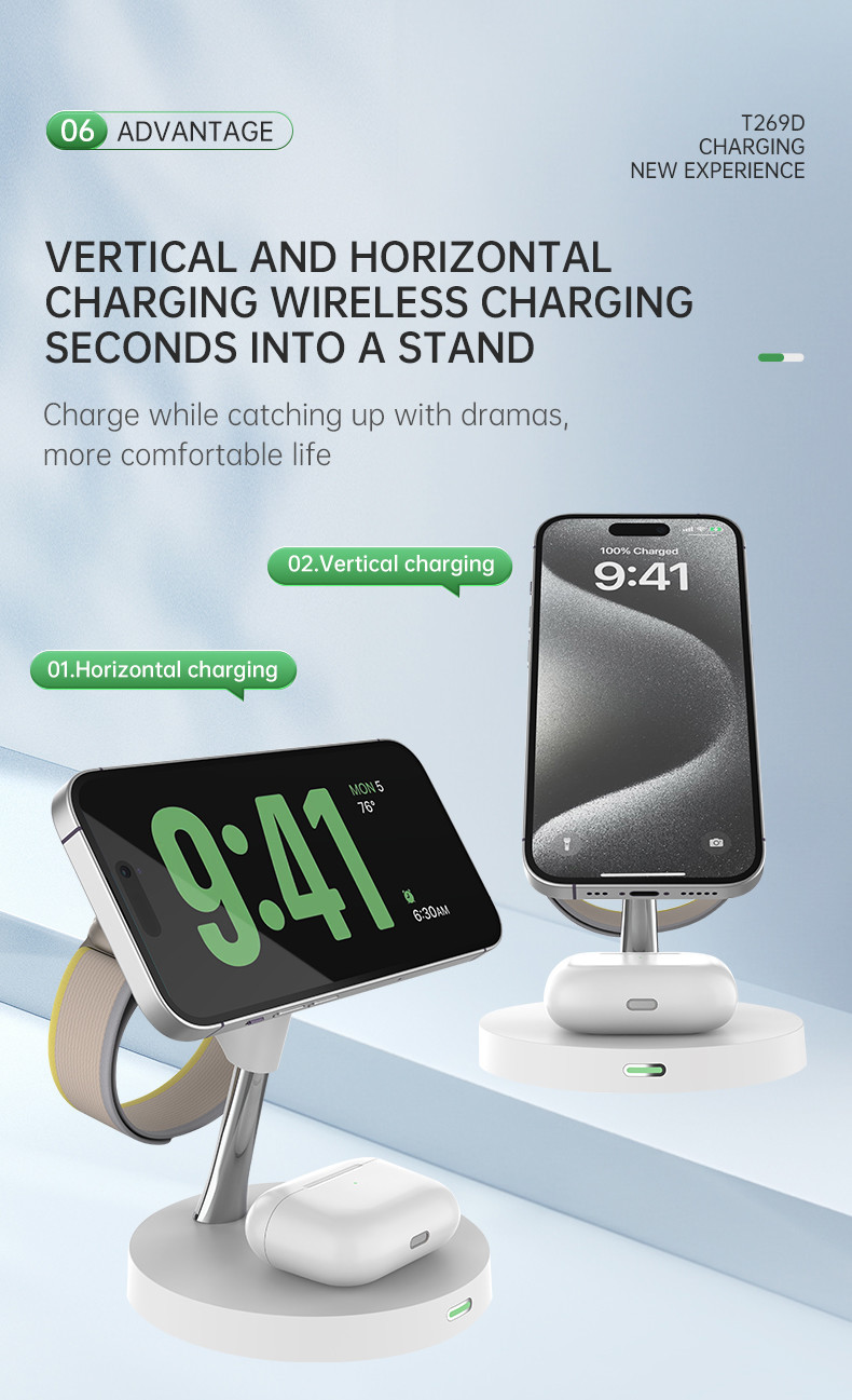 15W Fast Wireless Charging Station With Led Indicator And LED Night Light
