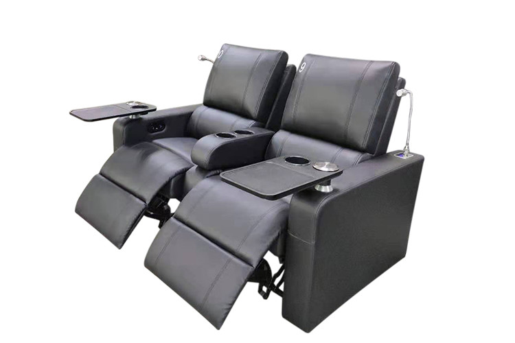 Faux Leather Power Home Theater Recliner Sectional Sofas With Raised Armrest Black