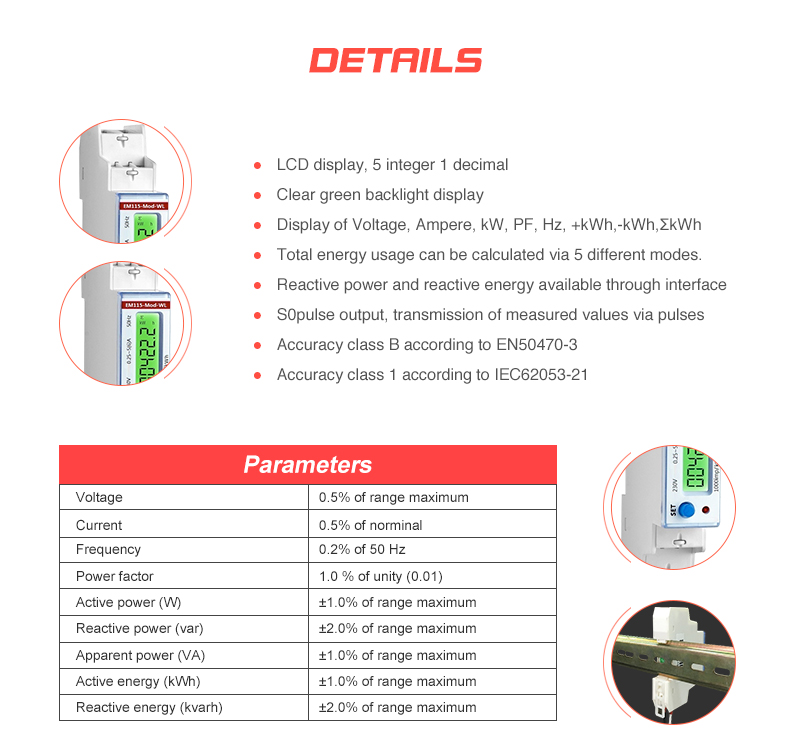 230V 5A Single Phase Wireless Electricity Monitor Din Rail Energy Monitor EM115-Mod-WL