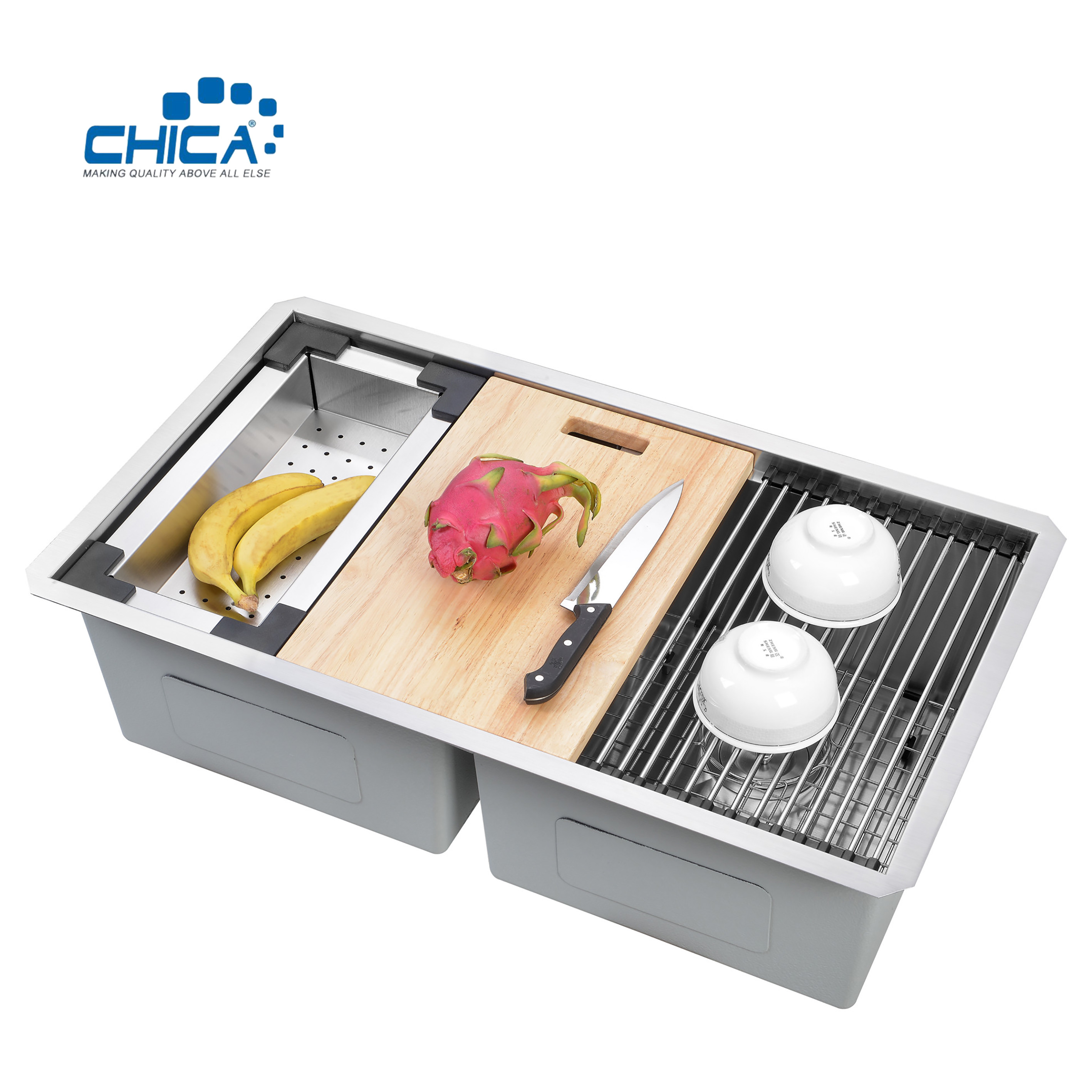carton pallet double bowl SUS304 corner sink commercial stainless steel sink topmount handmade house sink
