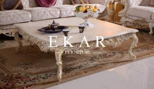 China Wooden Carved Antique White Solid Wood Vintage Luxury Coffee Table LS-F104J wholesale