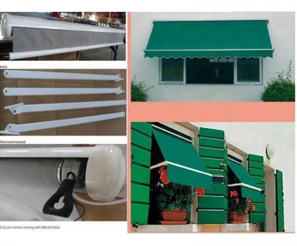 Aluminum Drop Arm Electric Retractable Window Awnings Remote Control