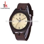 2017 Men Wood Watch Made Out Black Sandal Wood Handmade Leather Strap Digital