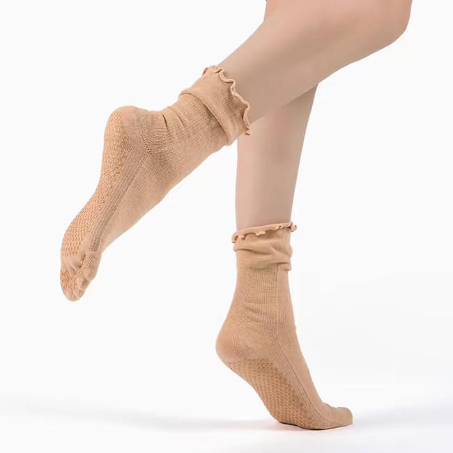 Women Ruffle Cuff Non Slip Yoga Socks Five Toe Grip Pilates Socks