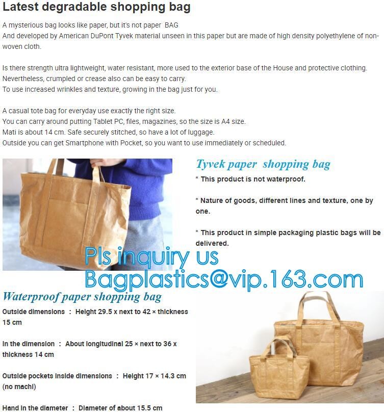 China supplier Tyvek Washable Paper Bags/Washable Paper fashion Bags/Tyvek Dupont Washable Paper Tote Bags, bagease pack