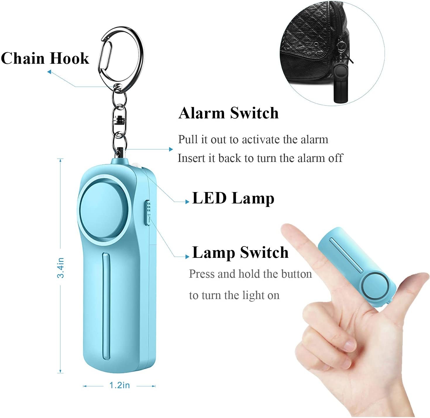Women Self Defense Keychain Colorful 130db Led Personal Alarm With Aaa Battery