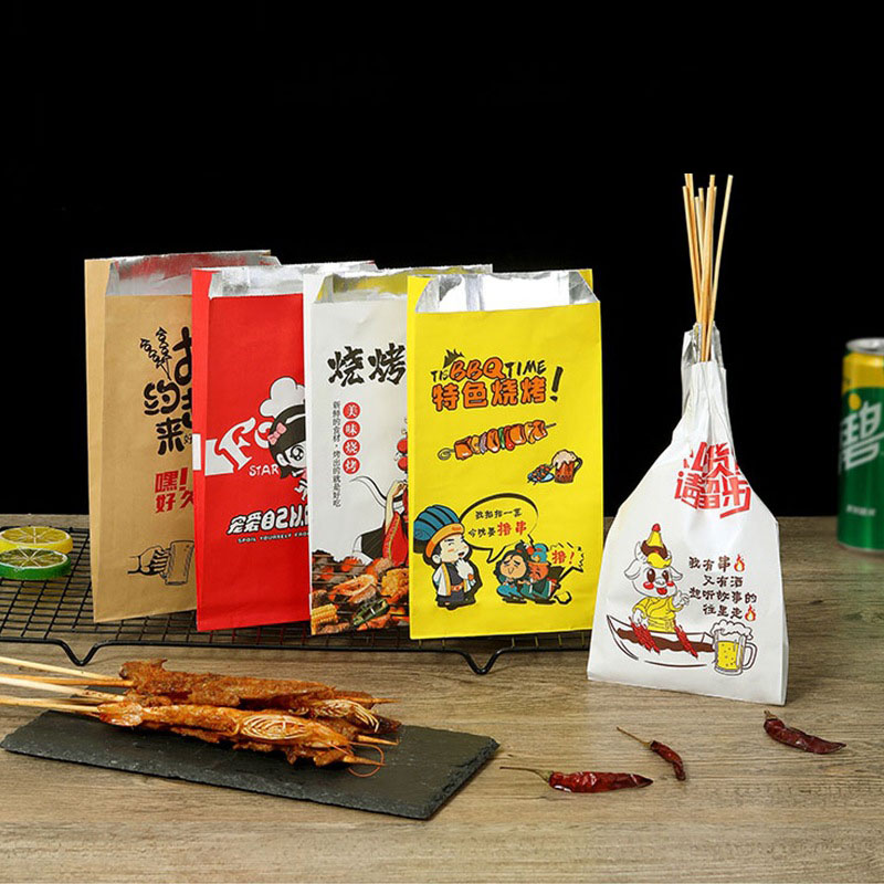 Customized Logo Custom Grease-Proof Waterproof Milk BBQ Food Takeout Kraft Paper Bag