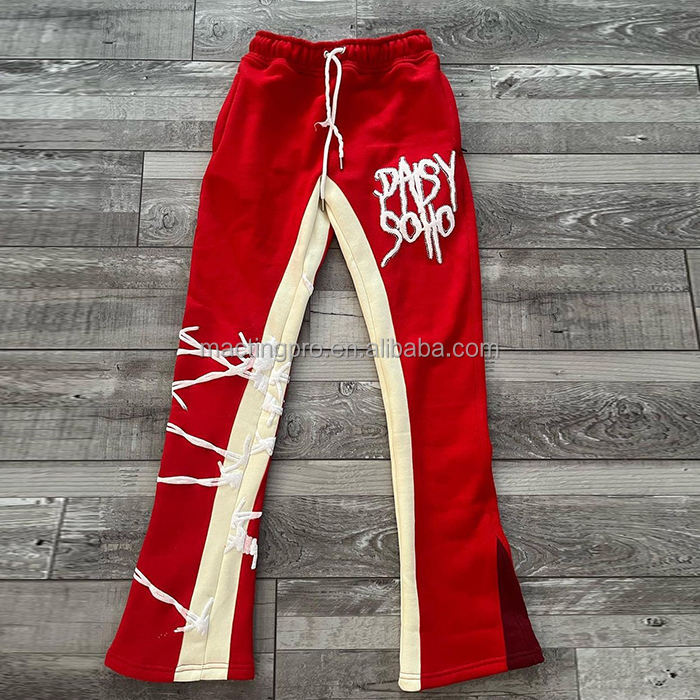 Men'S Black Flared Sweatpants Blank 3D Puff Print Casual Daily Life Acid Wash French Terry