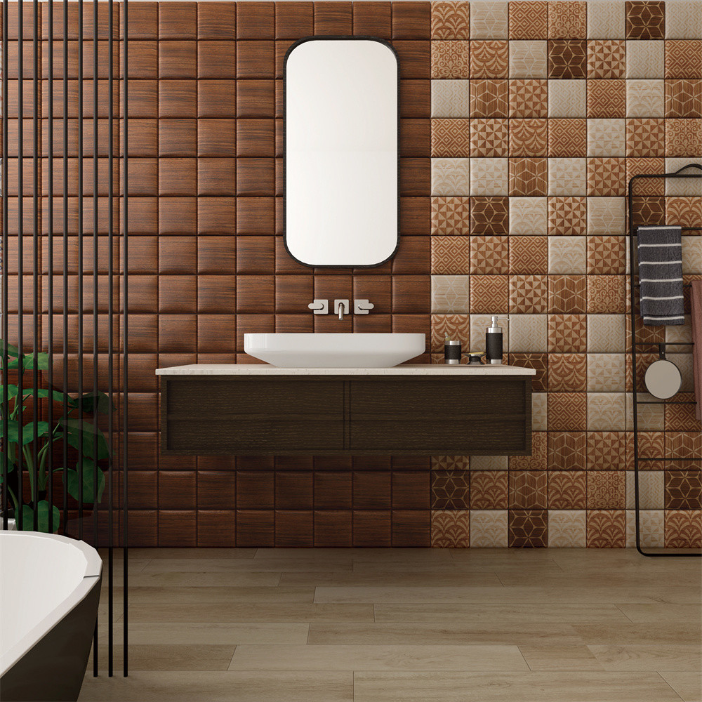 Dark Brown 152x152mm Interior Room Square Ceramic Wall Bread Tiles For Bathroom And Office