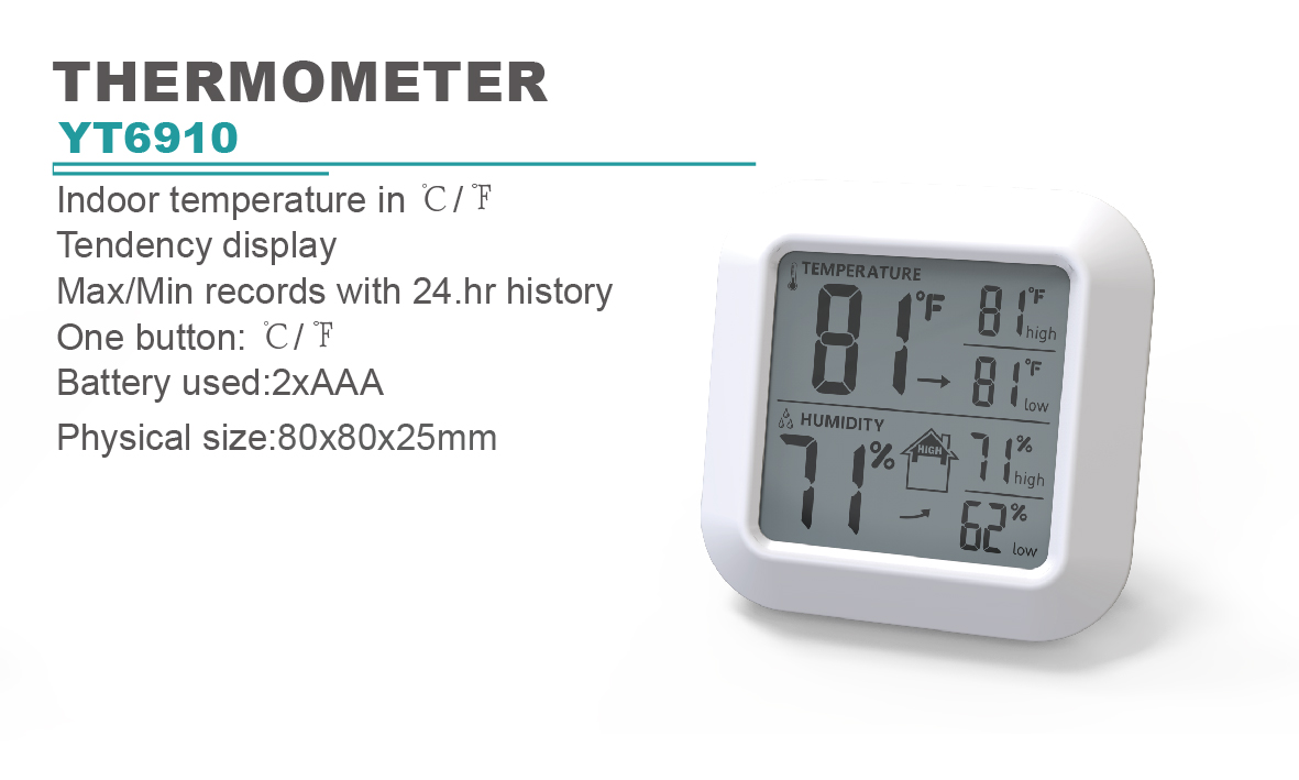 Digital Thermo Hygro Station Hygro Thermometer 80 X 80 X 25mm