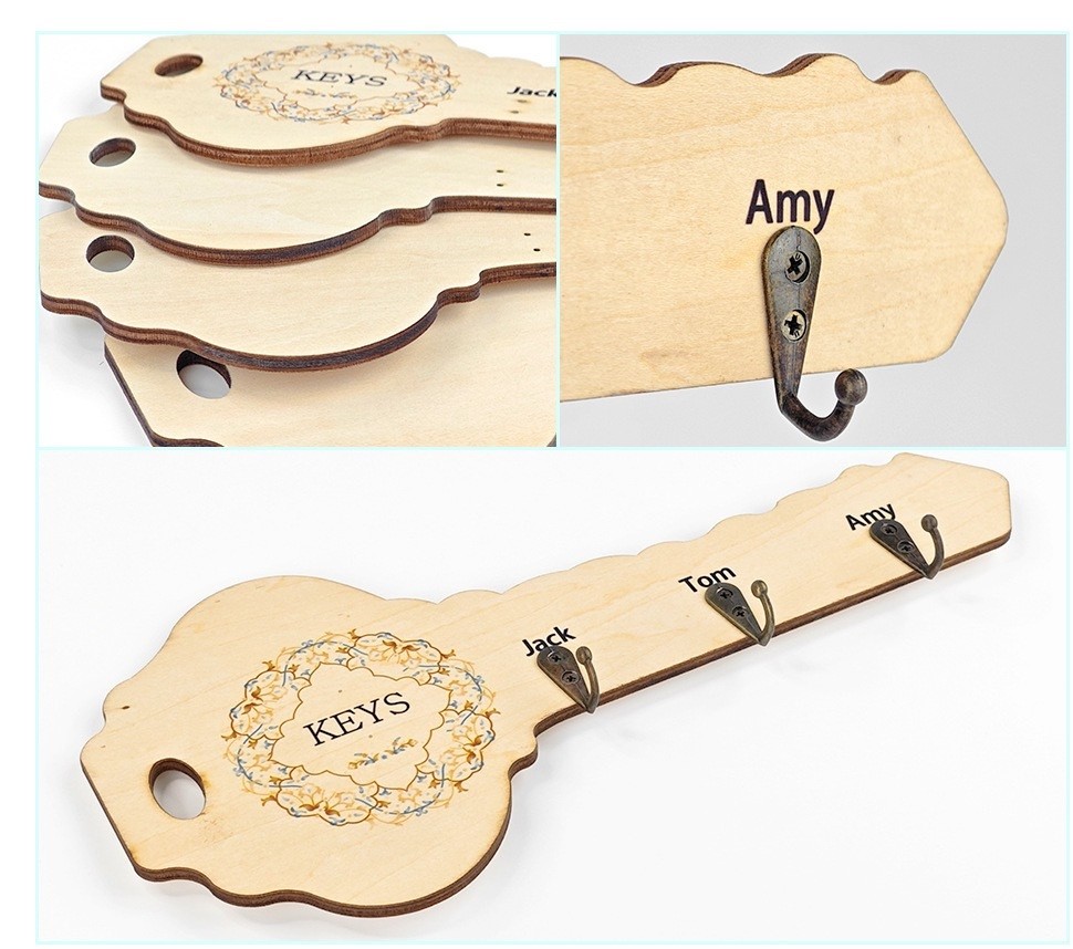 DIY Creative Sublimation Wooden Key Shaped Key Holder For Wall Custom Key Hanger