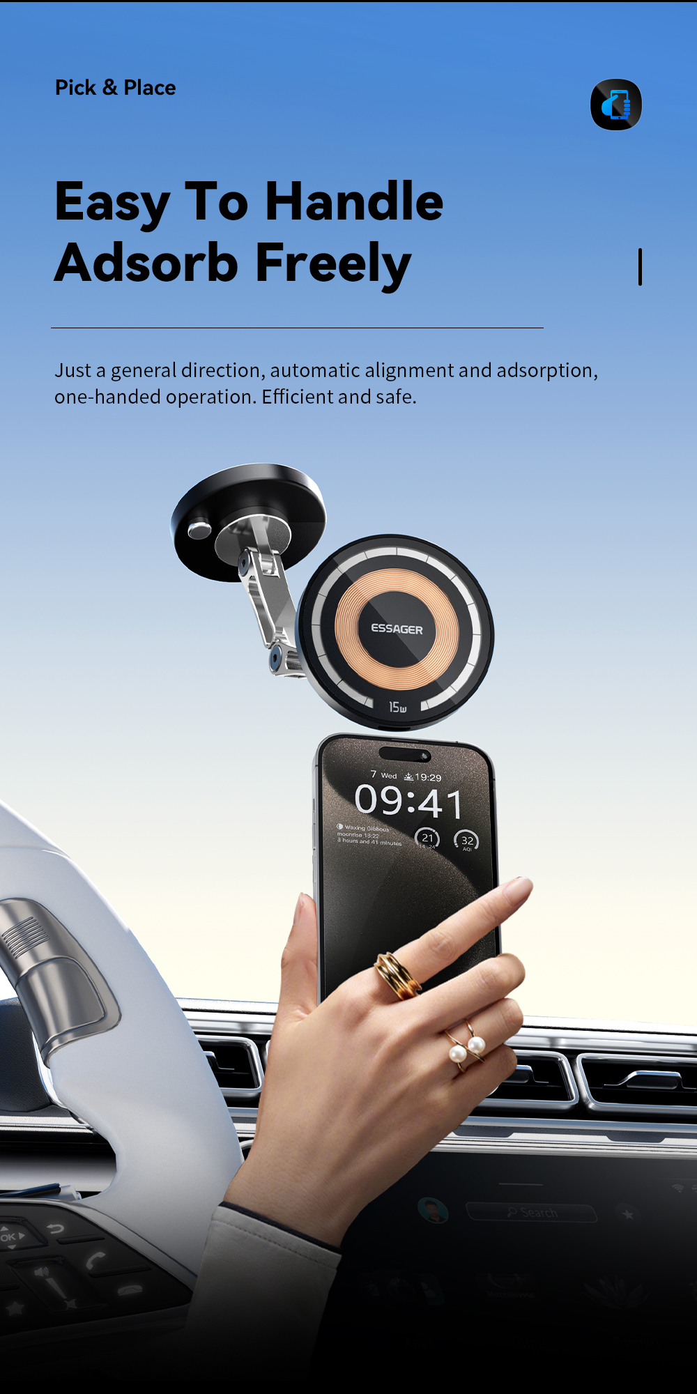 ESSAGER ES-ZJ25 Series 15W Magnetic Car Phone Mount Holder