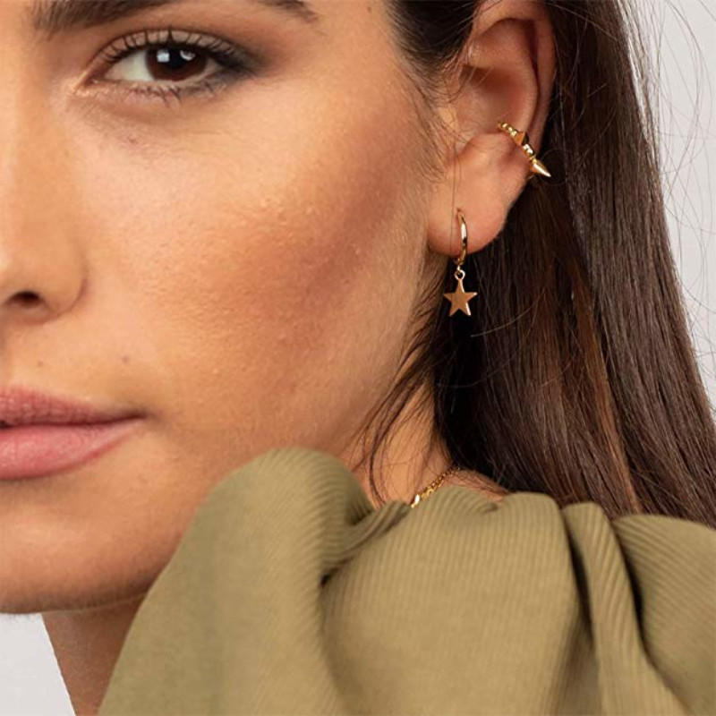 Customized Women Girl Fashion Jewelry Gold Plated Star Dangle Hoop Earrings 925 Sterling Silver Jewelry Piercing Earring