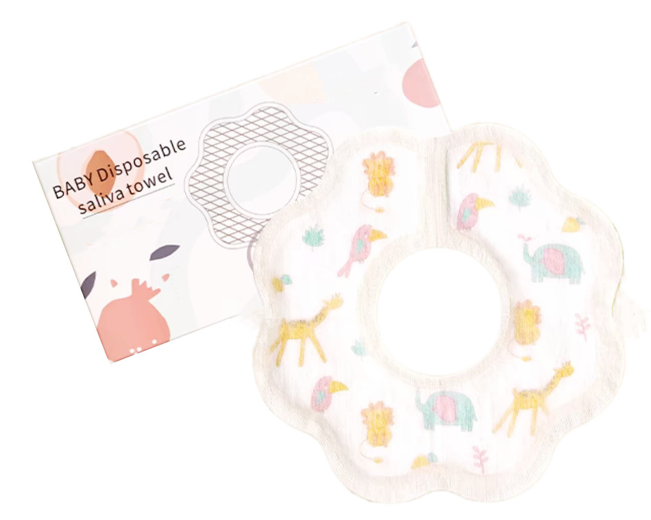 Circular Fancy Disposable Absorbent Dribble Bibs SAP Kids Teething Stay Dry