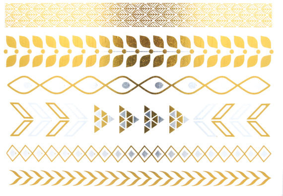 Gold and silver metallic tattoo, metallic temporary tattoo, OEM tattoo, custom