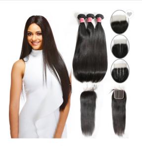China SGS Straight Human Hair Weave / Peruvian Hair Bundles With Closure wholesale