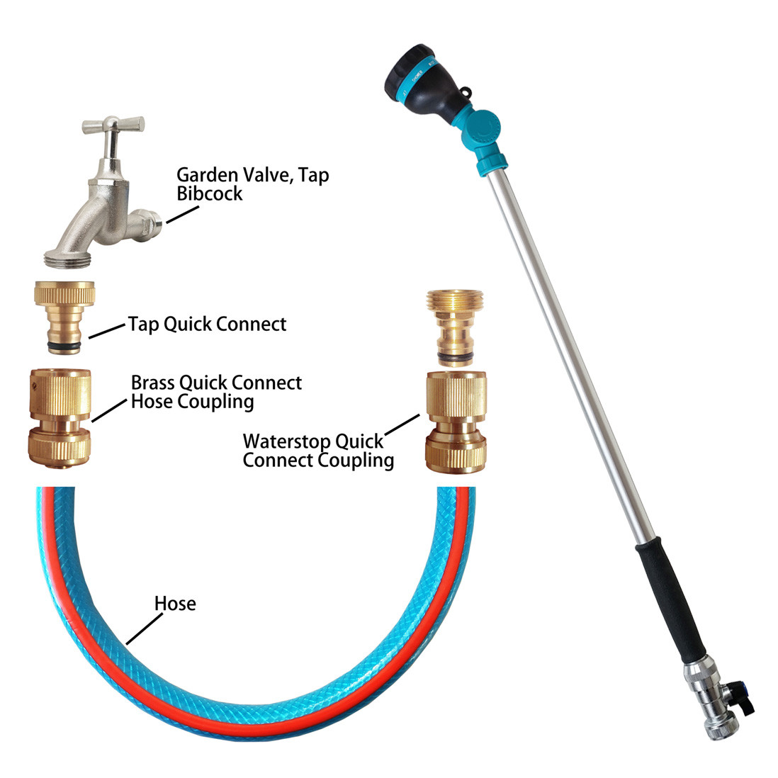 8 Modes Hose Spray Metal Watering Wand W/ Adjustable Angle