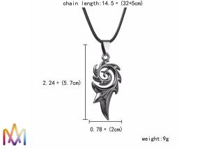 China 9g Leather Chain Engraved Punk Dragon Flame Necklace wholesale