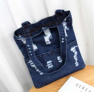 China Summer fashion hole jeans female Korean fashion large capacity bag shoulder bag shopping bag wholesale