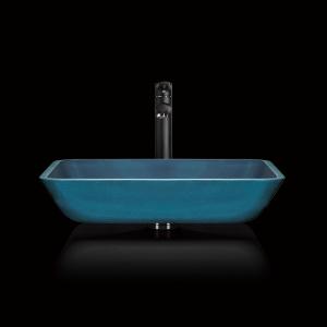 China Toughened Blue Glass Bowl Sink Blue Rectangle Above Counter 460mm Length wholesale