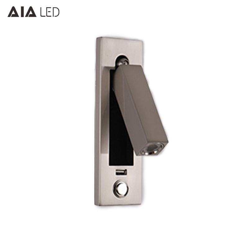 impaction hotel wall light with usb port 3W usb book lighting rechargeable headboard led bed wall light