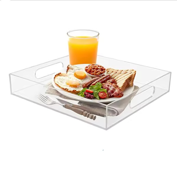 Smooth Finish Clear Acrylic Serving Tray Lucite Bread Tray With Custom Printing